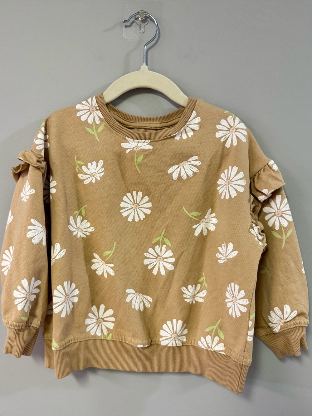 George Tan Floral Ruffle Sweatshirt with White Daisies